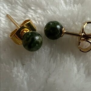 14K Gold- Green Jade Ball Earrings